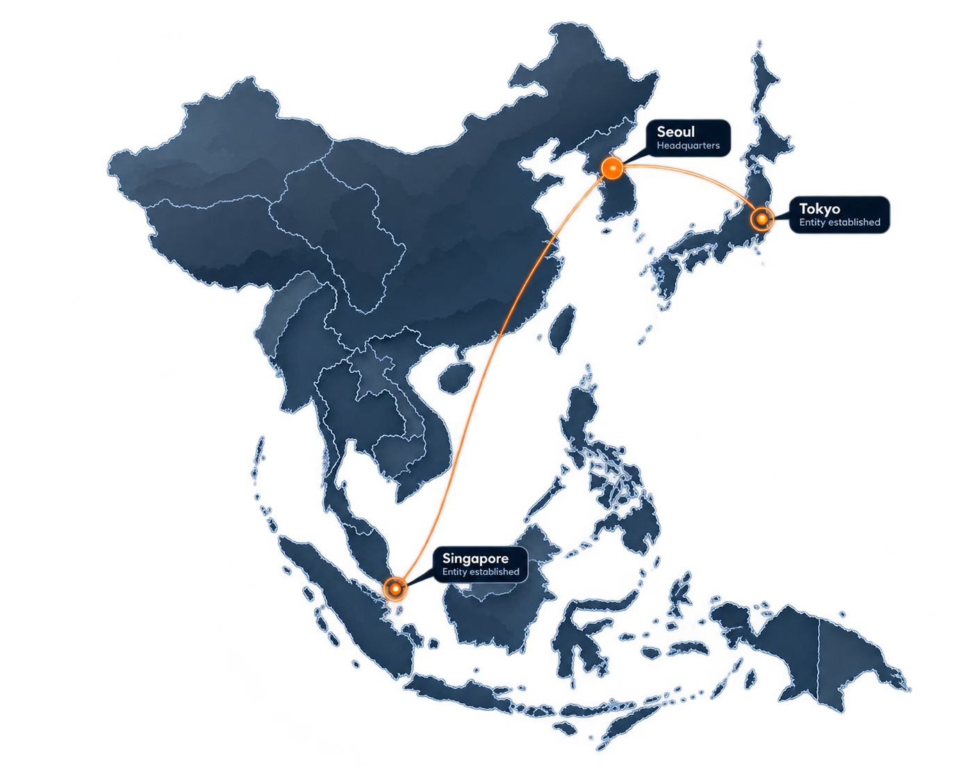 Map of Seoul, Tokyo and Singapore offices